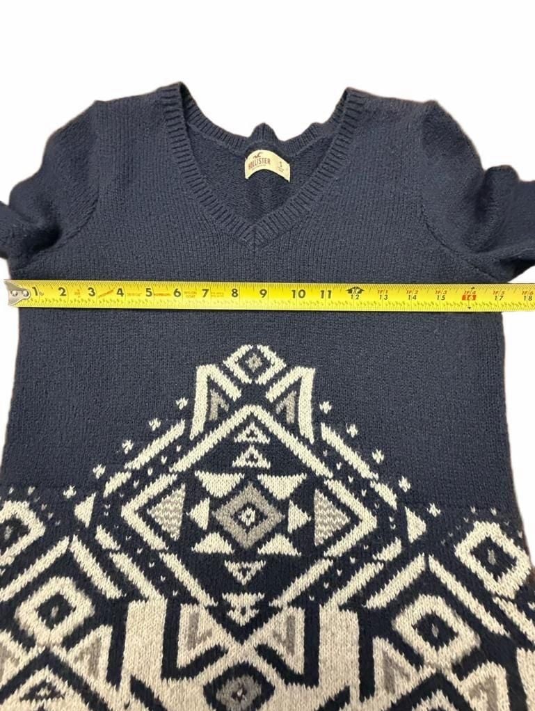 Hollister Womens S Navy Blue Aztec V Neck Knit Sweater Y2K Boho 7