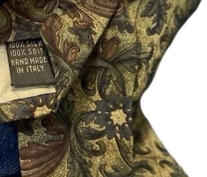 Valentino Cravatte Silk Tie Gold Brown Baroque Scroll Print Necktie Italy 4