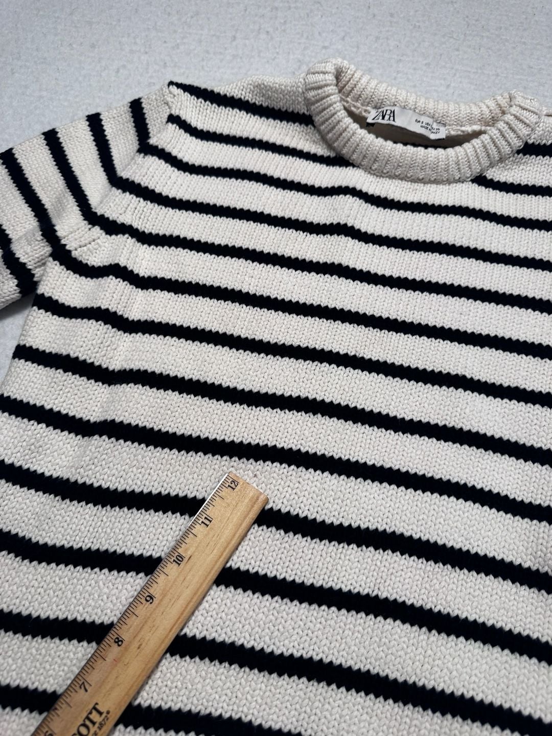 Zara Striped Knit Sweater Size Small Cream Navy 8