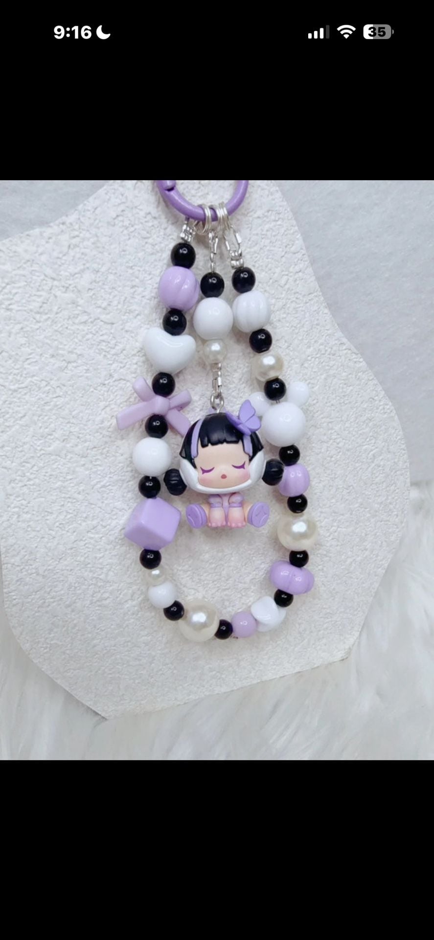 Purple Beaded Phone Charm with Authentic Skull panda bean 2