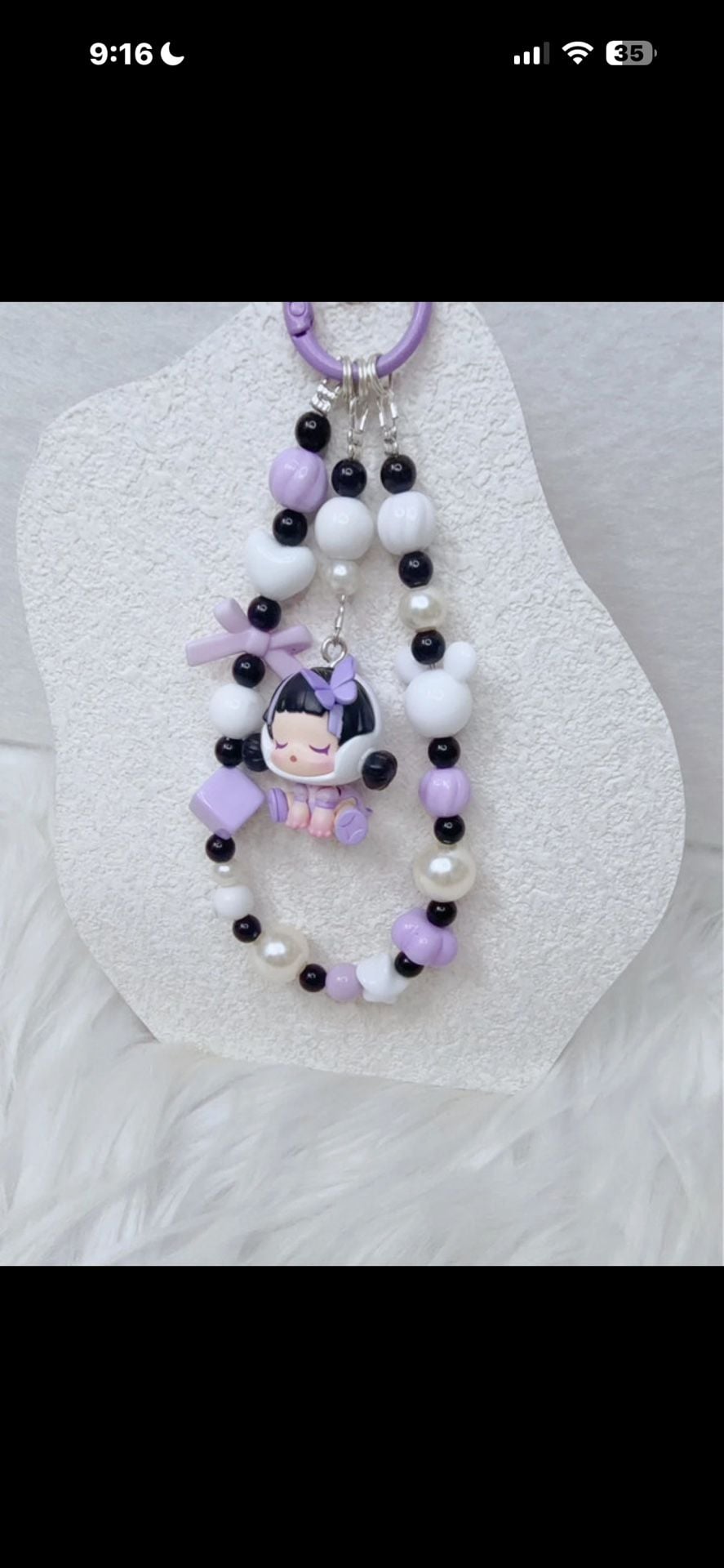 Purple Beaded Phone Charm with Authentic Skull panda bean 3