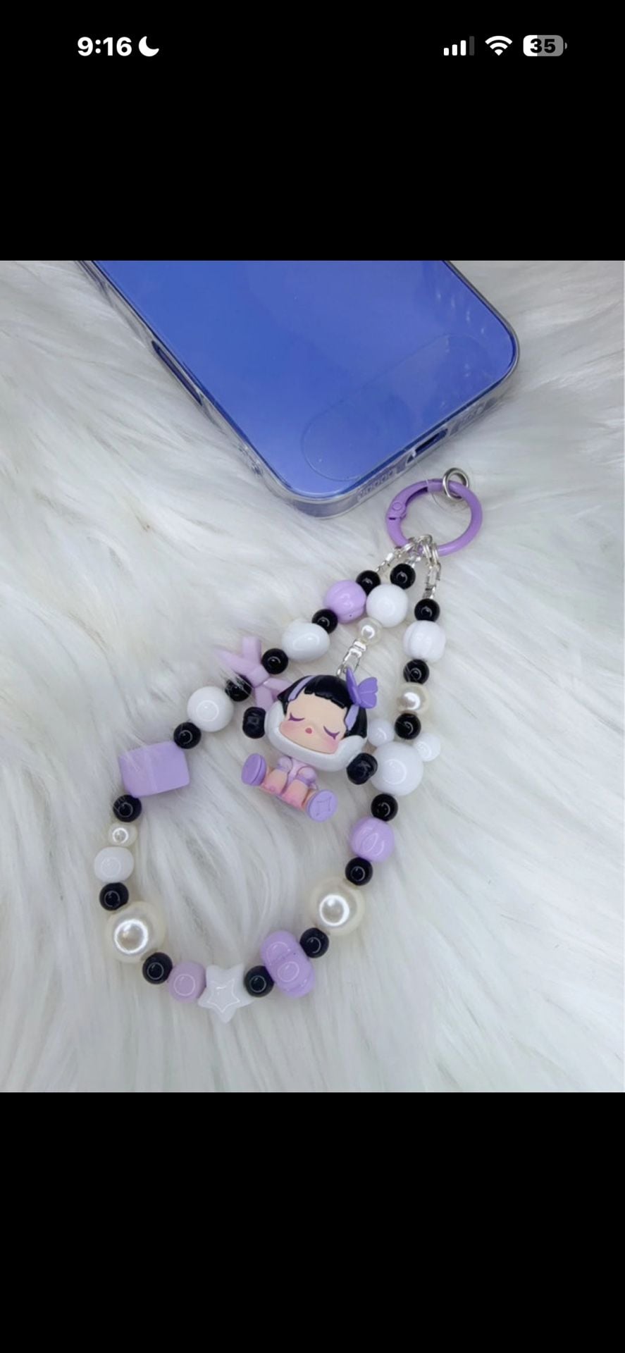 Purple Beaded Phone Charm with Authentic Skull panda bean 4