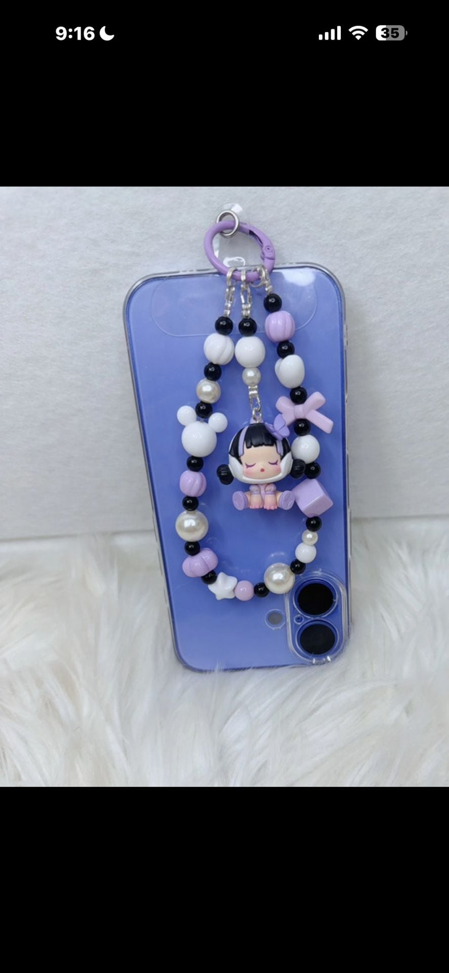 Purple Beaded Phone Charm with Authentic Skull panda bean 5