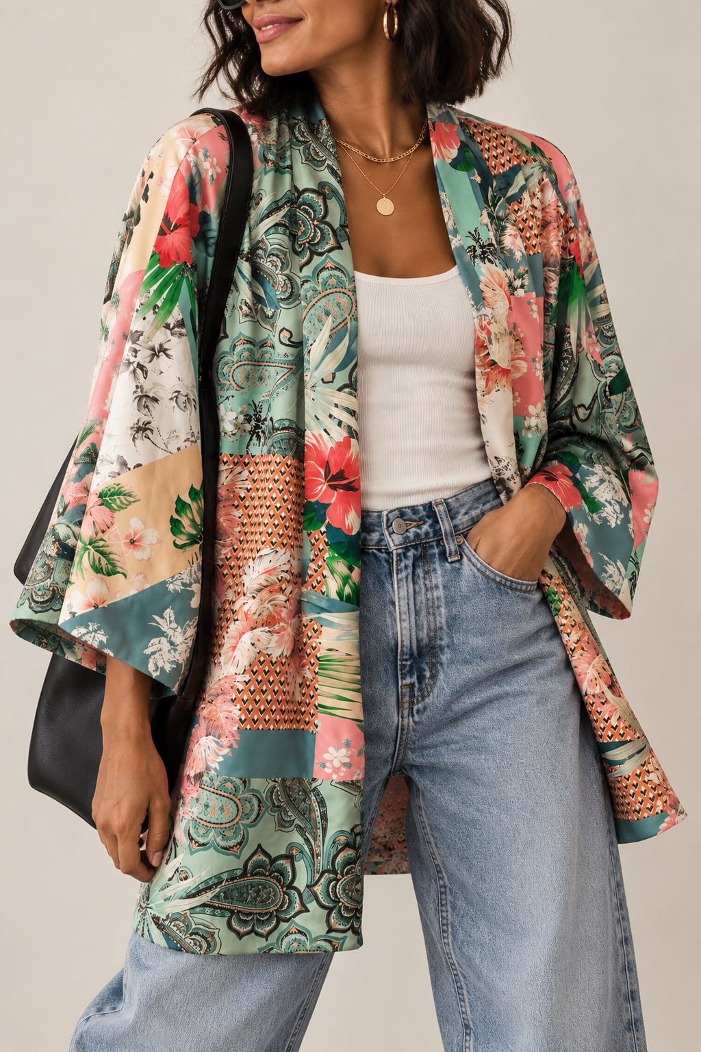 Zara Floral Patchwork Kimono Multicolor, Size L 2