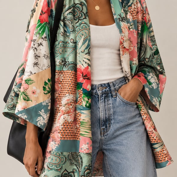 Zara Floral Patchwork Kimono Multicolor, Size L