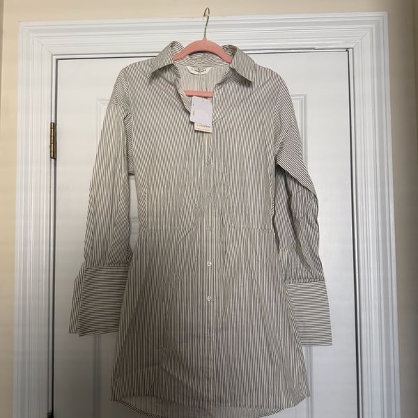 Commense Striped Button Down Mini Dress Size S White Black Cotton