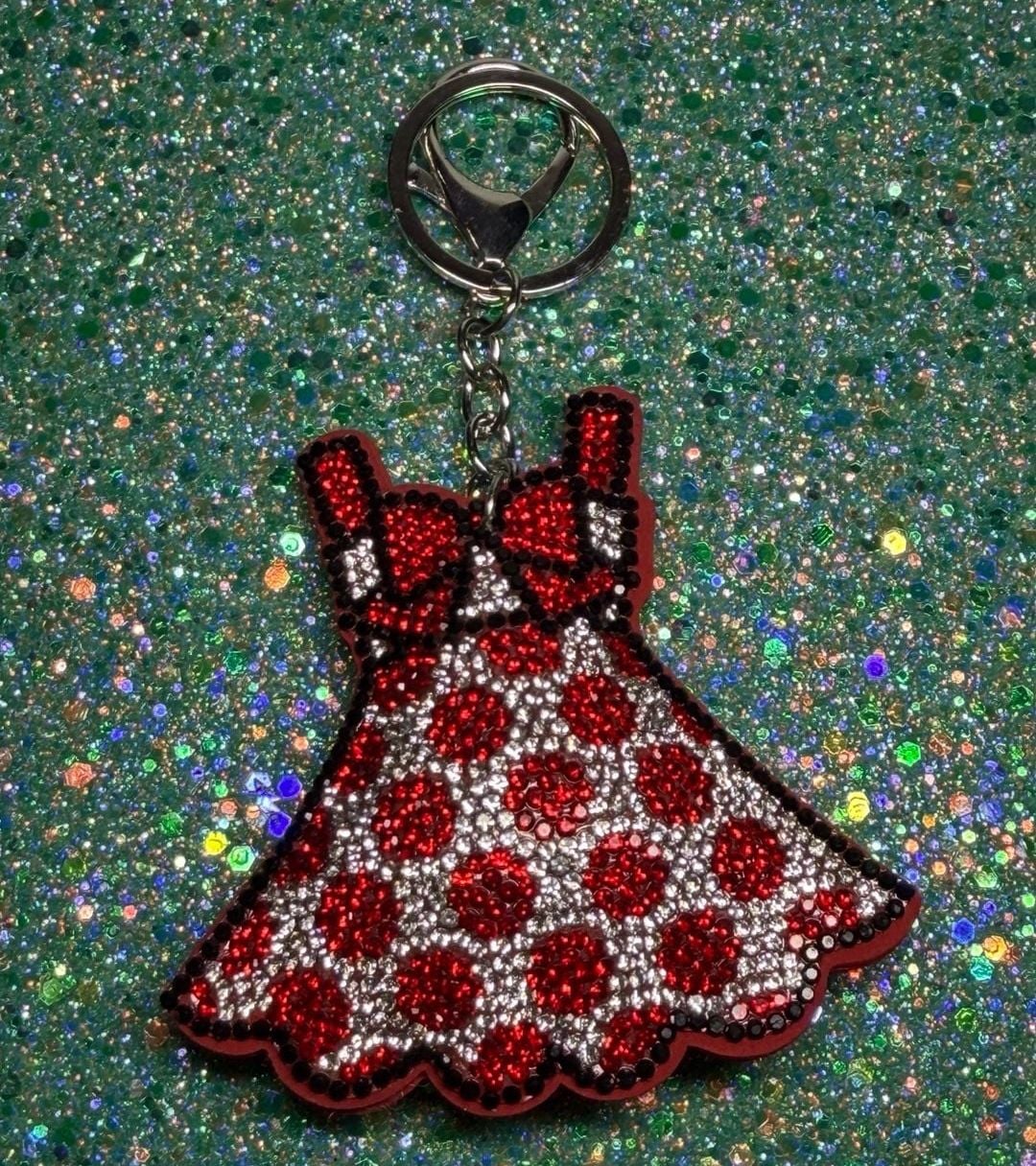 Rhinestone Red Dress Bag Charm or Keychain 1