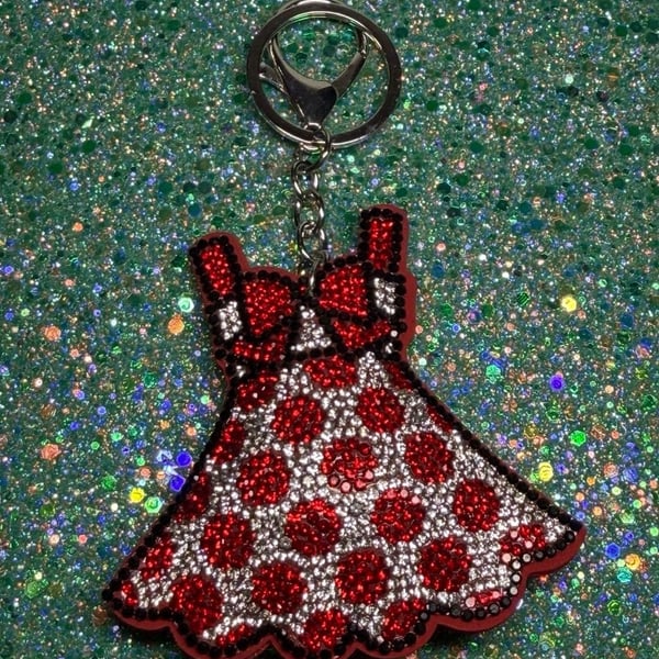 Rhinestone Red Dress Bag Charm or Keychain