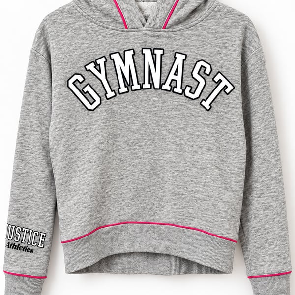 Justice Active Girls Gymnast Hoodie – Size 10 – Gray & Pink