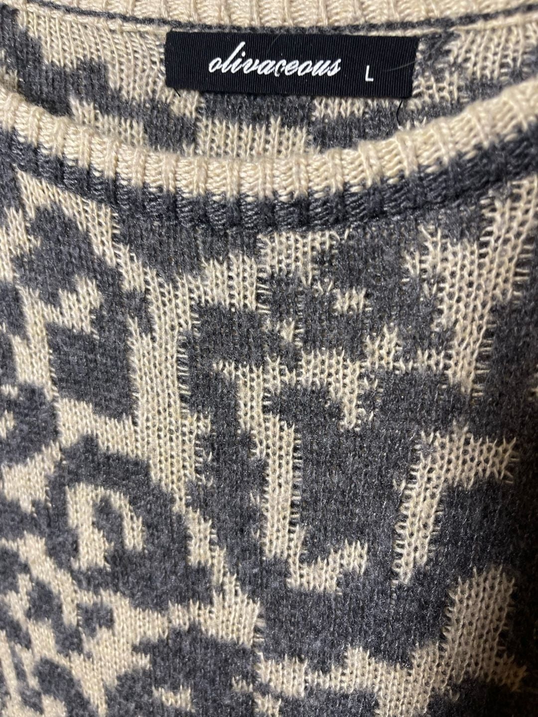 Olivaceous Leopard Print Sweater Size L Angora Blend Knit Animal Knit Pullover 4