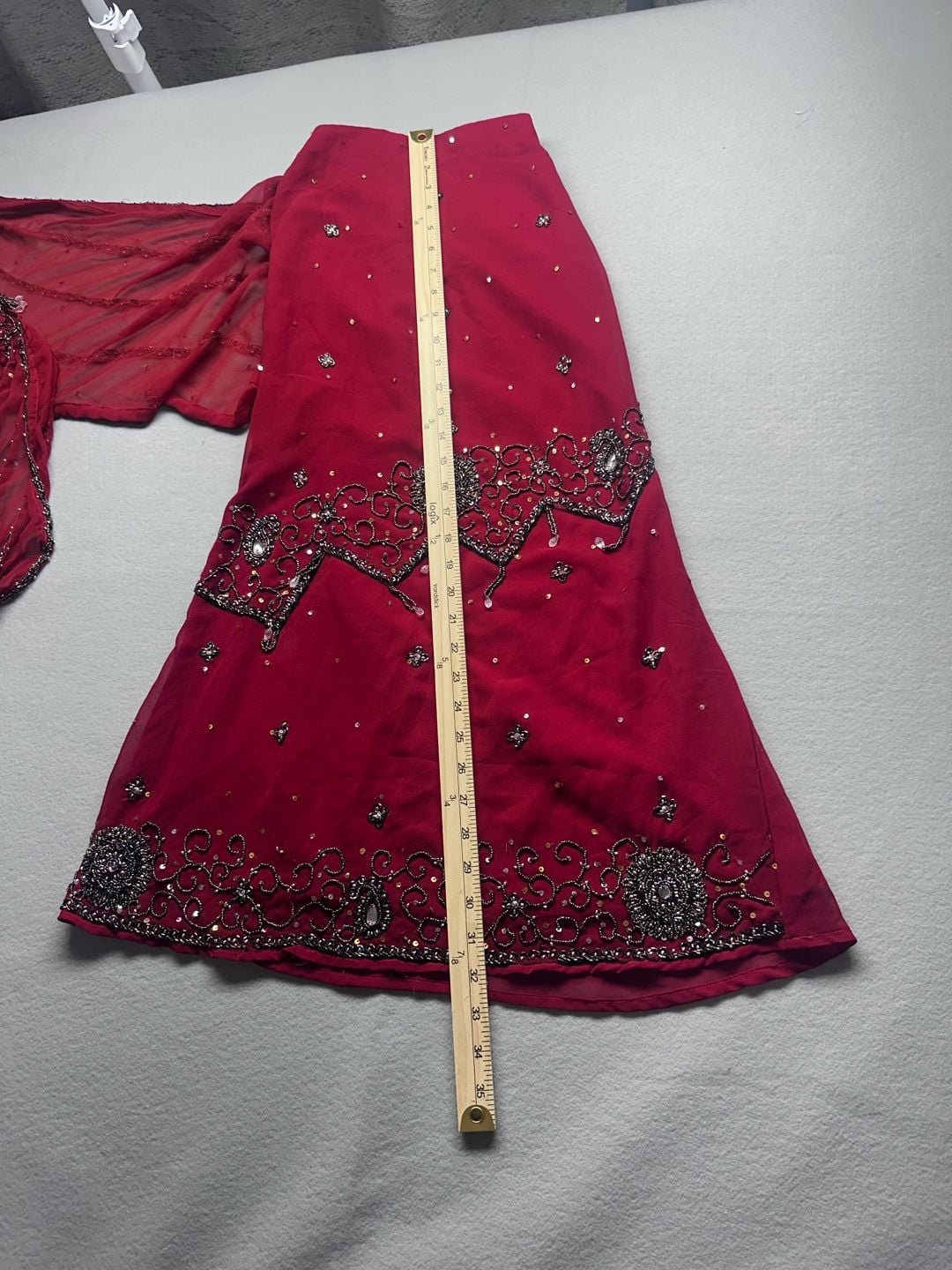Childrens Red Beaded Lehenga Choli Blouse and Skirt Set with Dupatta 4