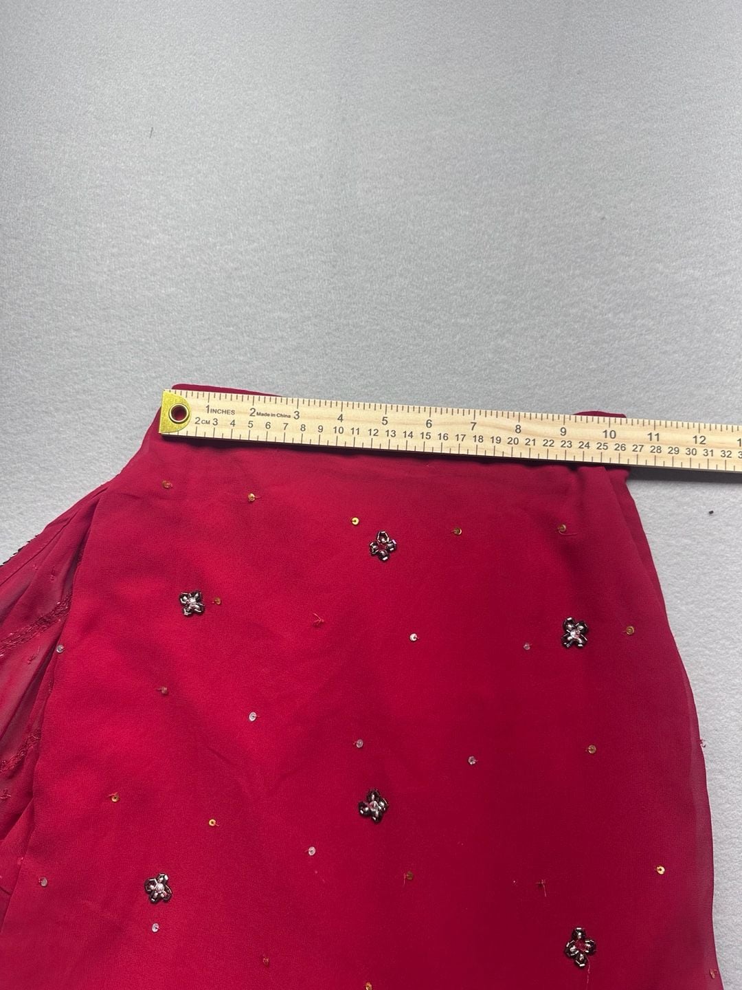 Childrens Red Beaded Lehenga Choli Blouse and Skirt Set with Dupatta 9