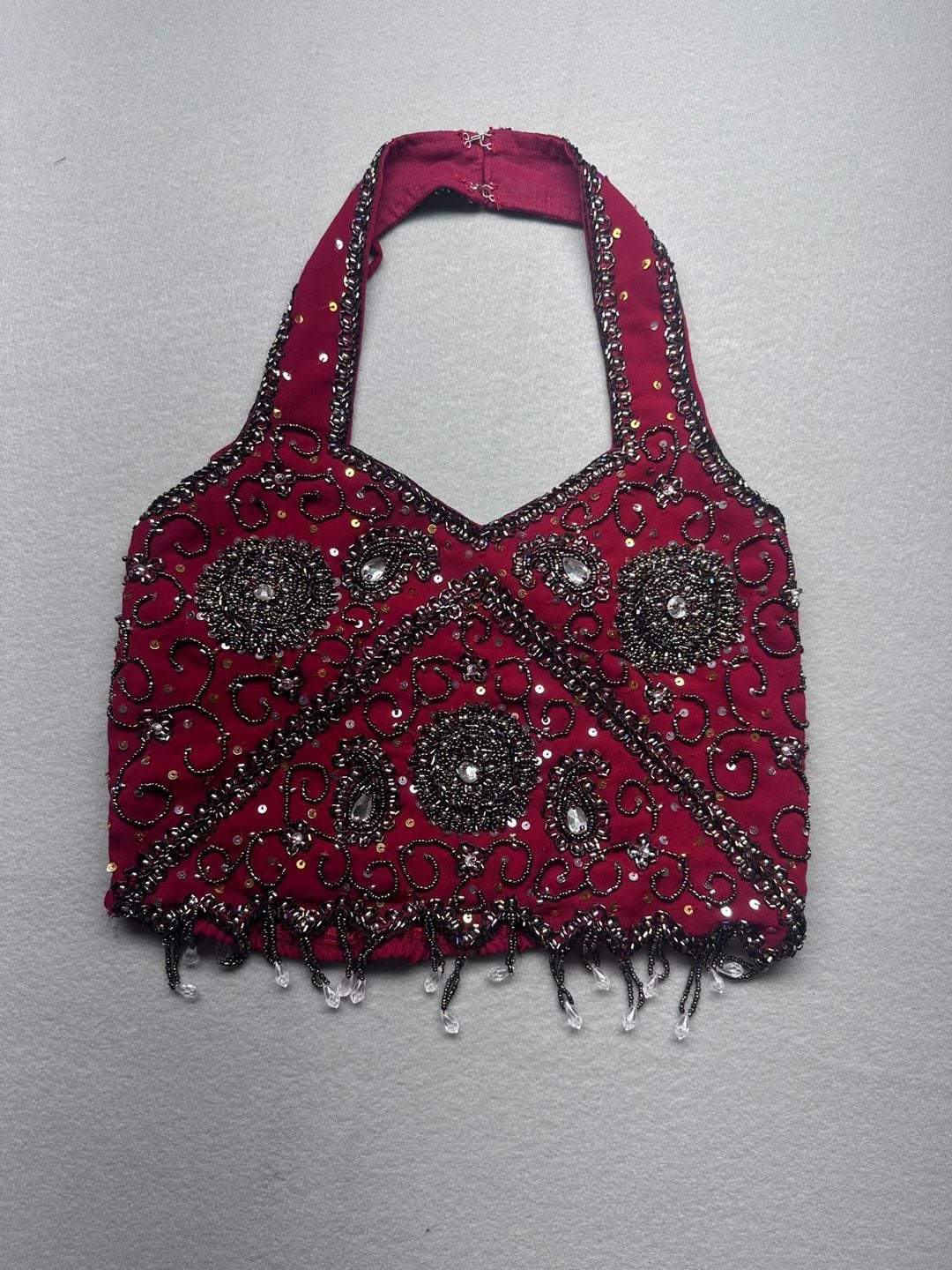 Childrens Red Beaded Lehenga Choli Blouse and Skirt Set with Dupatta 3