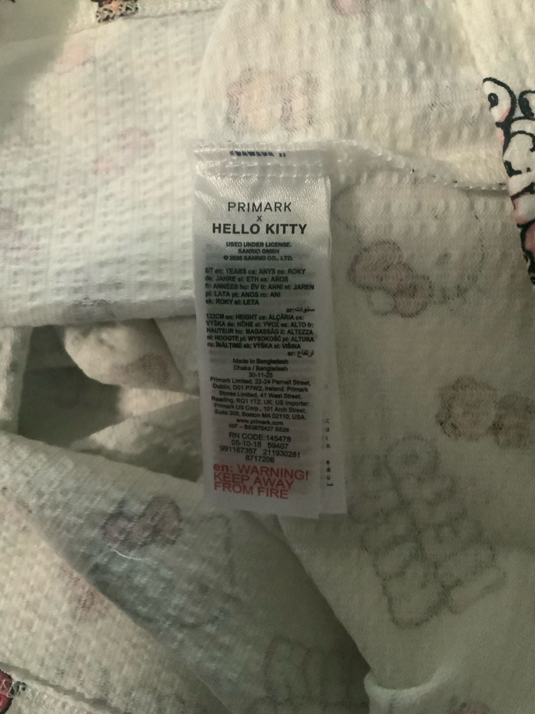 Hello Kitty Primark NWOT Girls Size 6-7 Yrs White Lounge Set 7