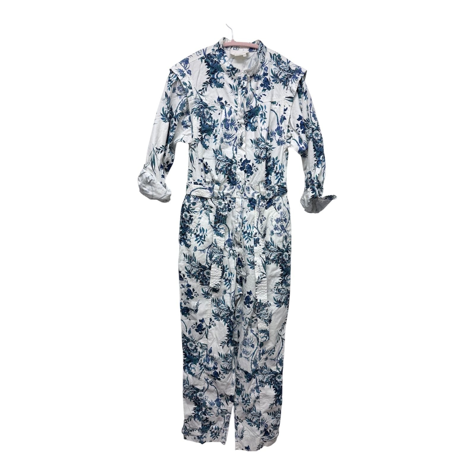 Anthropologie Lucienne Belted Jumpsuit Size 6 Western boho Blue Floral 3
