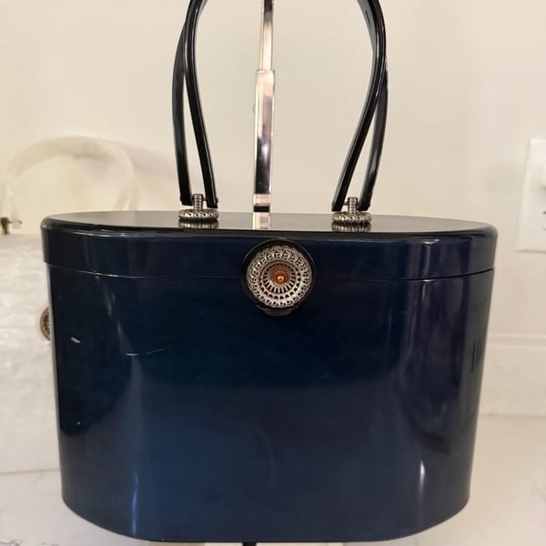 Wilardy Vintage 1950s Navy Blue Lucite Box Purse