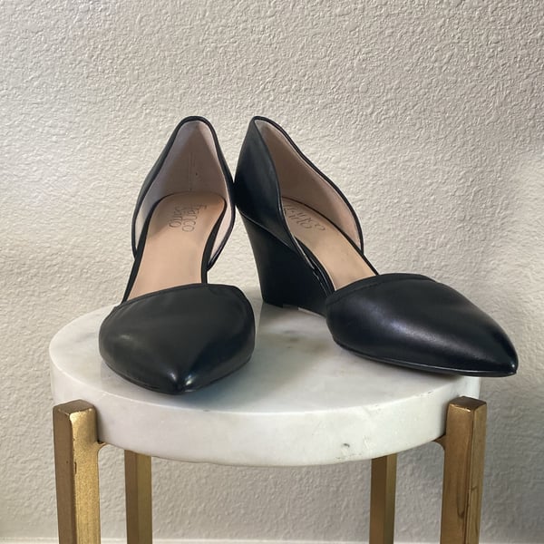 Franco Sarto Fenway Wedge Pump Black Leather D'Orsay size 8 1/2 M
