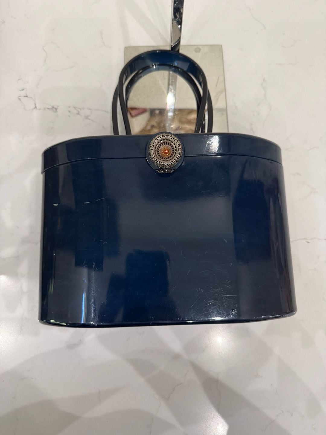 Wilardy Vintage 1950s Navy Blue Lucite Box Purse 9