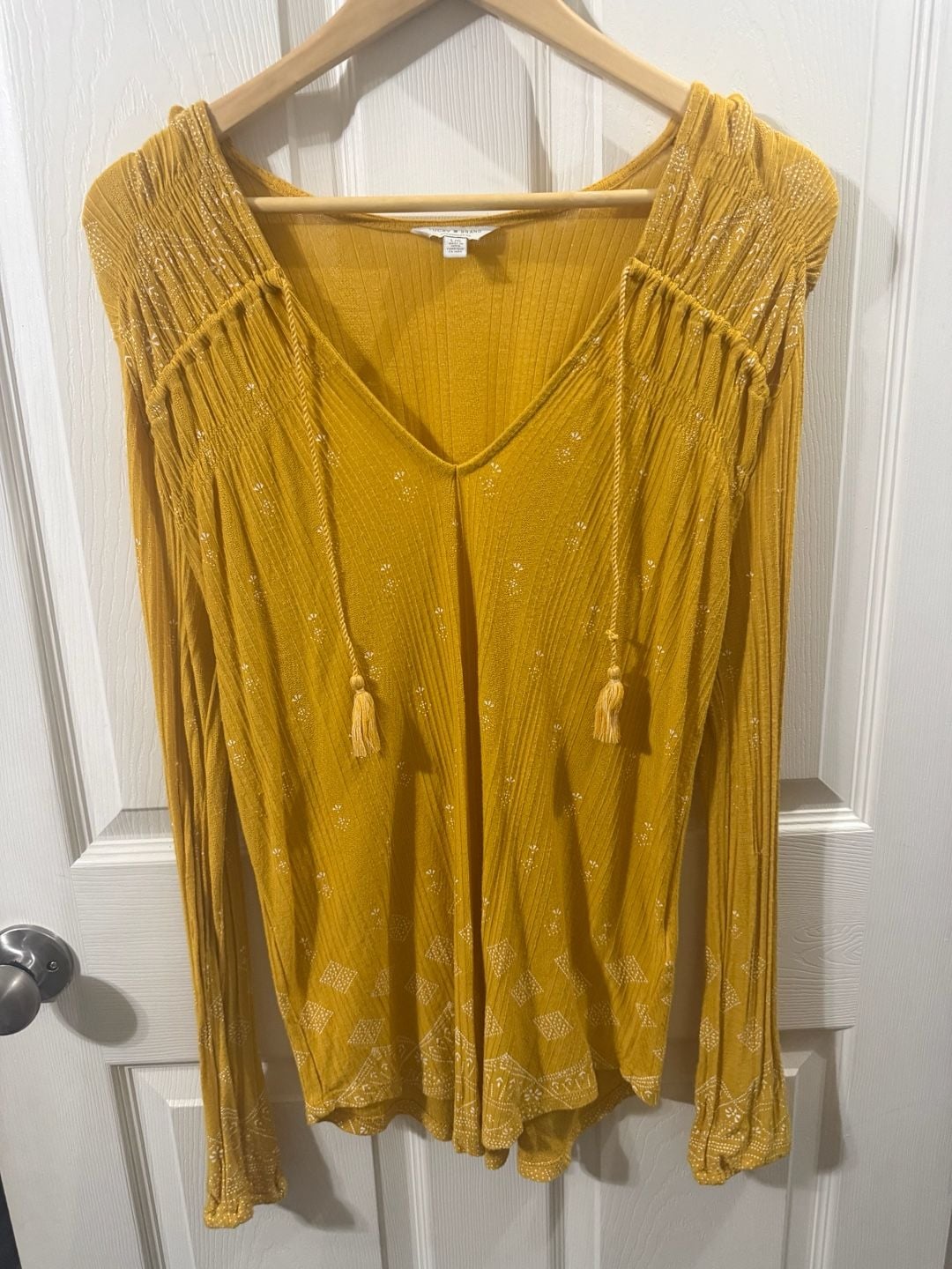 Lucky Brand Marigold Yellow Long Sleeve Tassel Top Size L 2