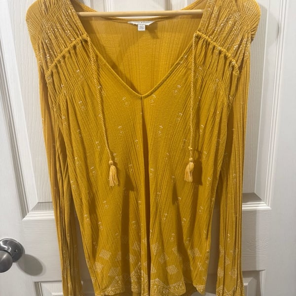 Lucky Brand Marigold Yellow Long Sleeve Tassel Top Size L