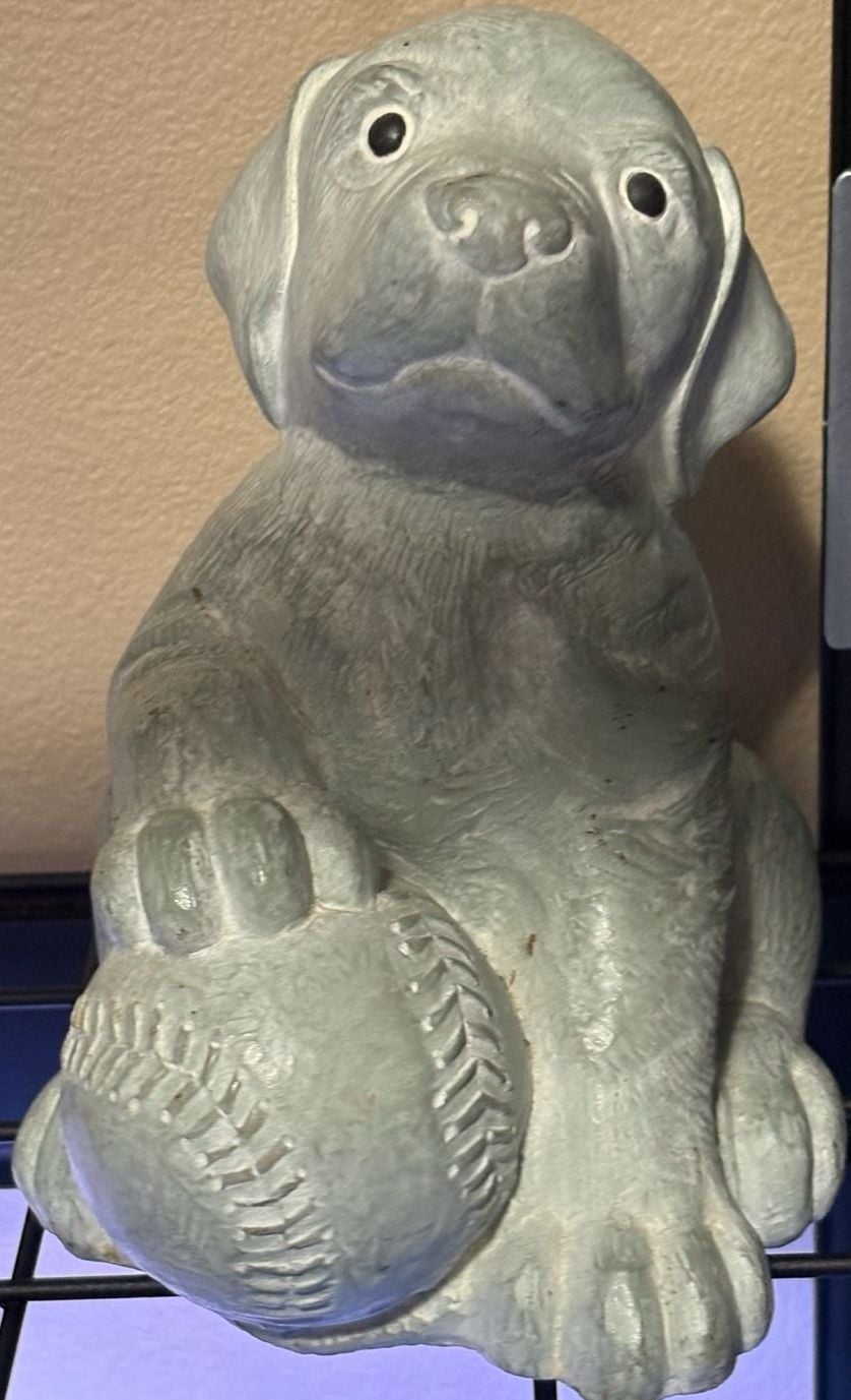 Isabel Bloom Concrete Puppy With Baseball Garden Statue 1