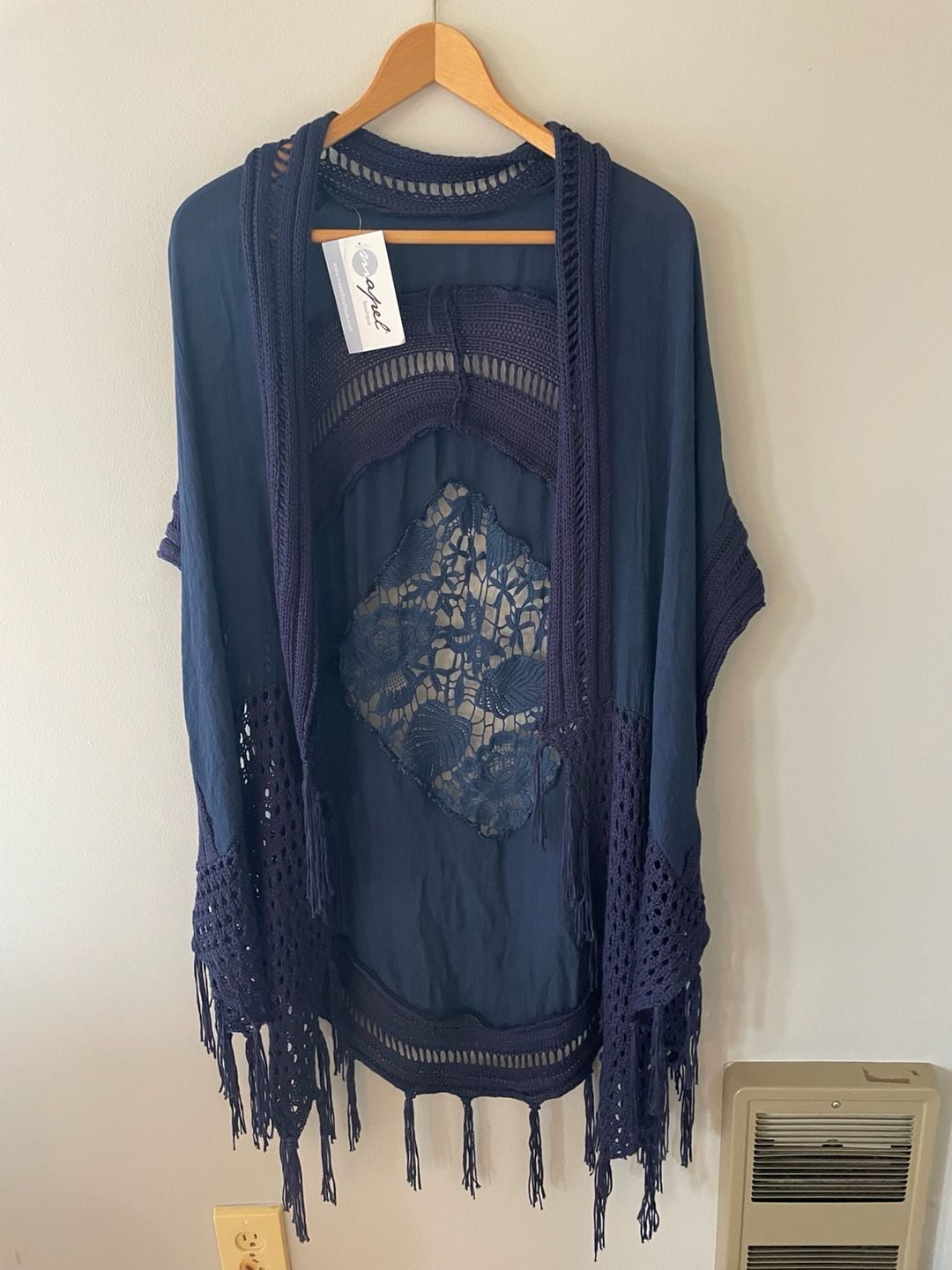 Mapel Boutique Fashion Kaftan Blue Crochet Fringe Cover-Up, One Size 2