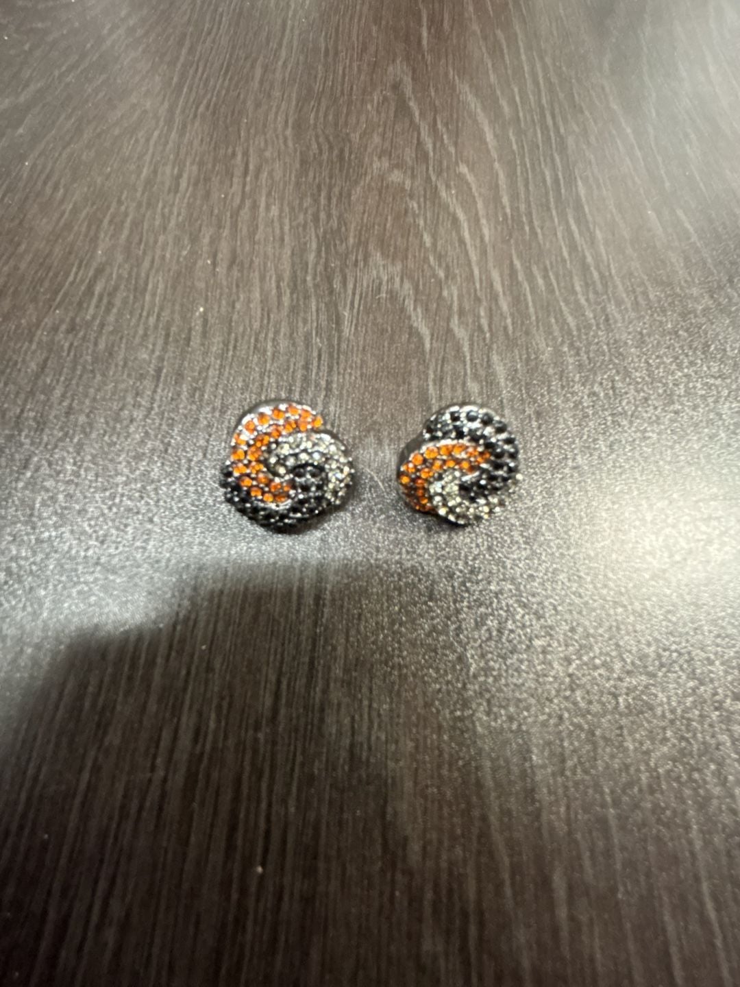 Monet Orange and Black Crystal Clip Earrings Gunmetal Tone Swirl 2