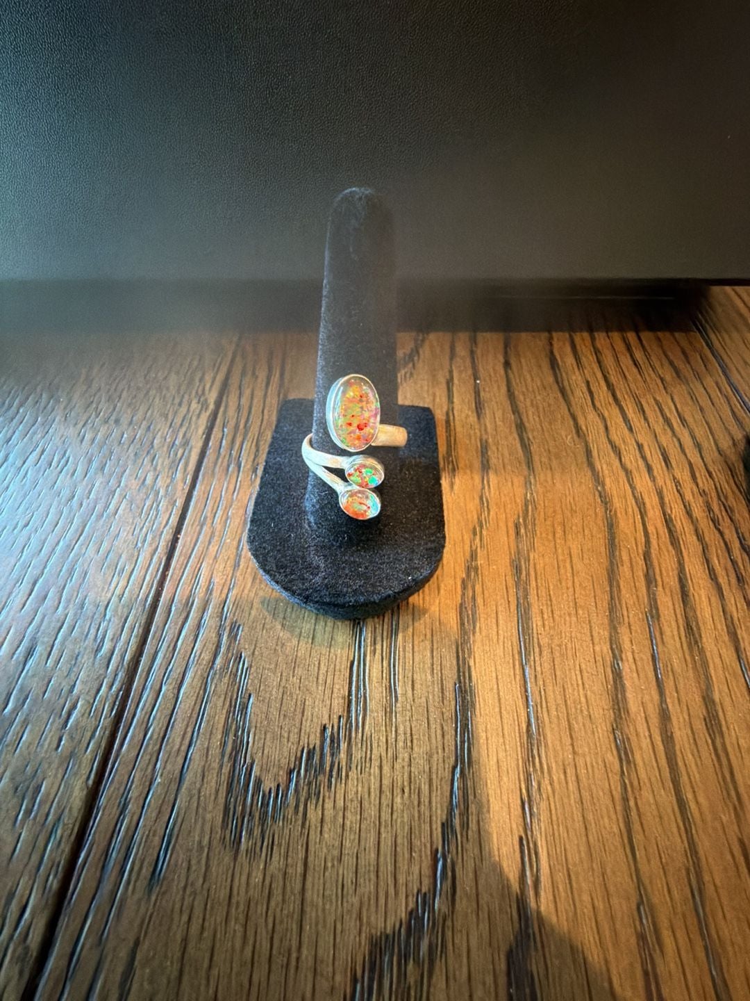 Sterling Silver Druzy Opal Ring with Oval and Round Stones 2
