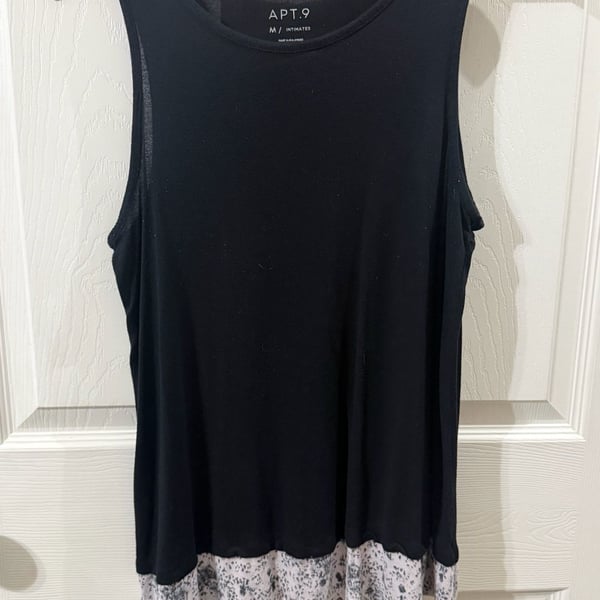 APT.9 Black Tank Top with Floral Hem Size M