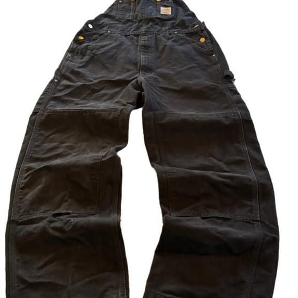 Carhartt Double Knee Overalls R01 BLCK Size 34x32 Black Canvas Workwear