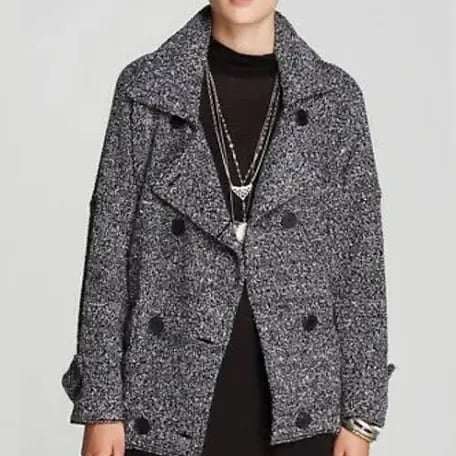 Free People Tweed Peacoat Soft Black White Wool Blend 2