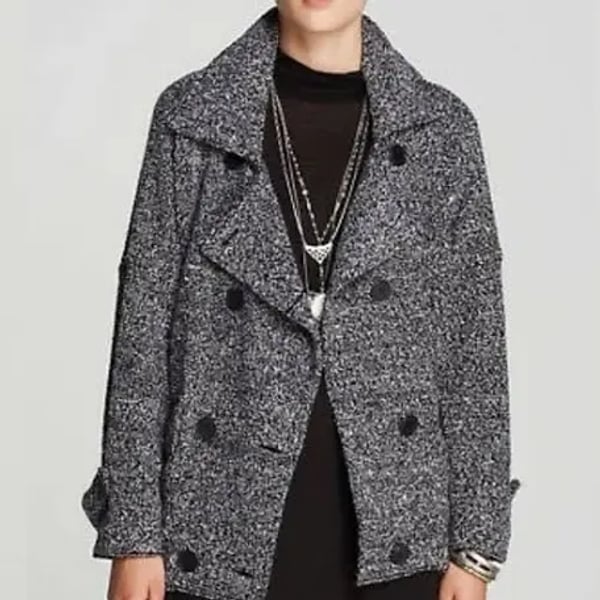Free People Tweed Peacoat Soft Black White Wool Blend