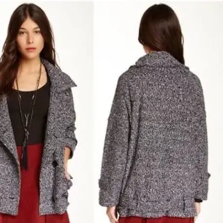 Free People Tweed Peacoat Soft Black White Wool Blend 3