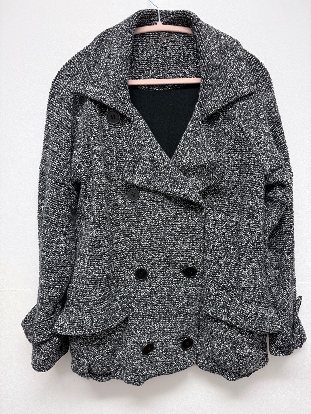 Free People Tweed Peacoat Soft Black White Wool Blend 4