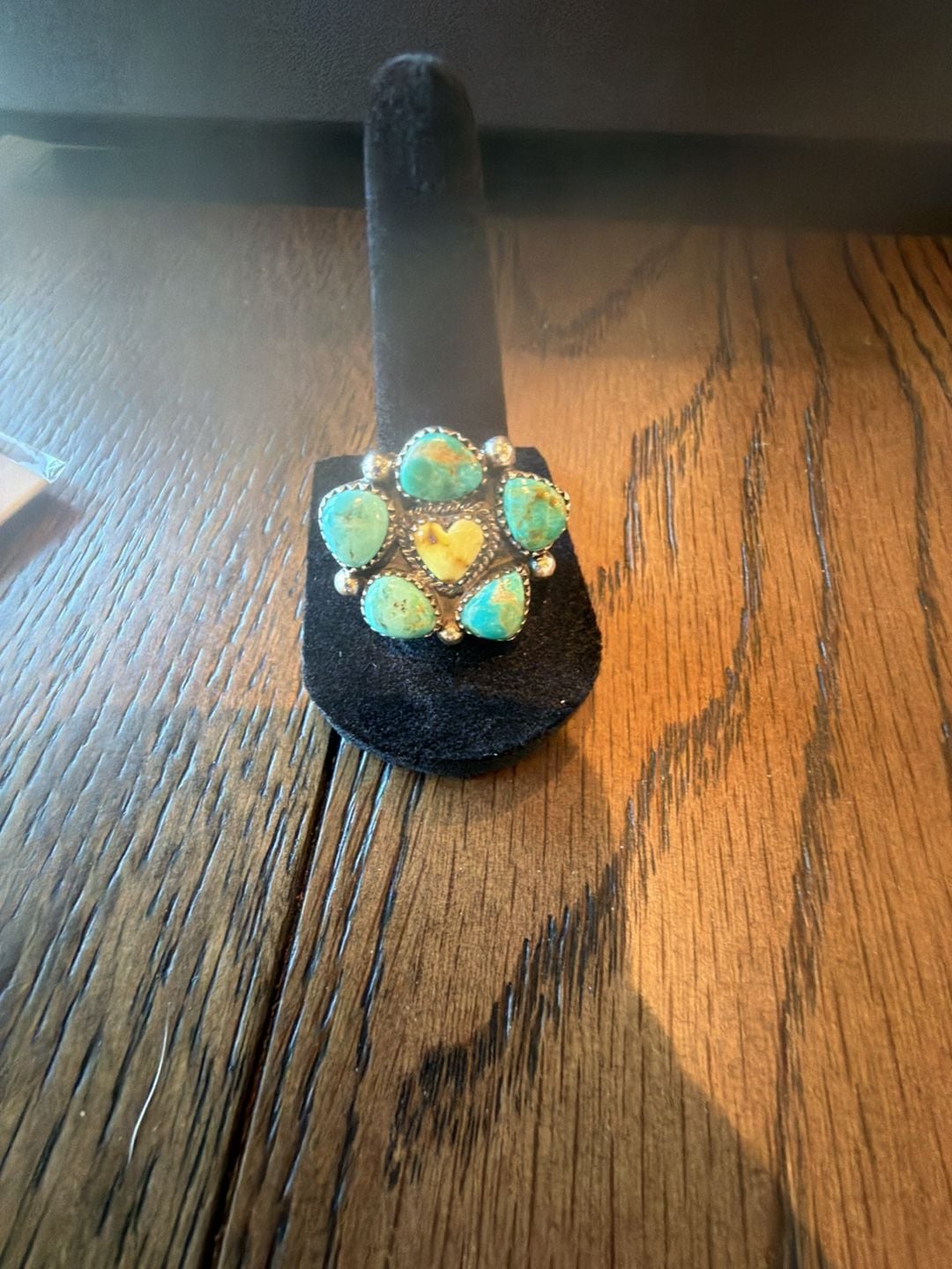 Sterling Silver Turquoise Cluster Ring with Heart Center Stone 2