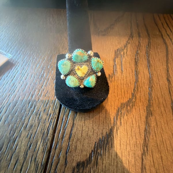 Sterling Silver Turquoise Cluster Ring with Heart Center Stone