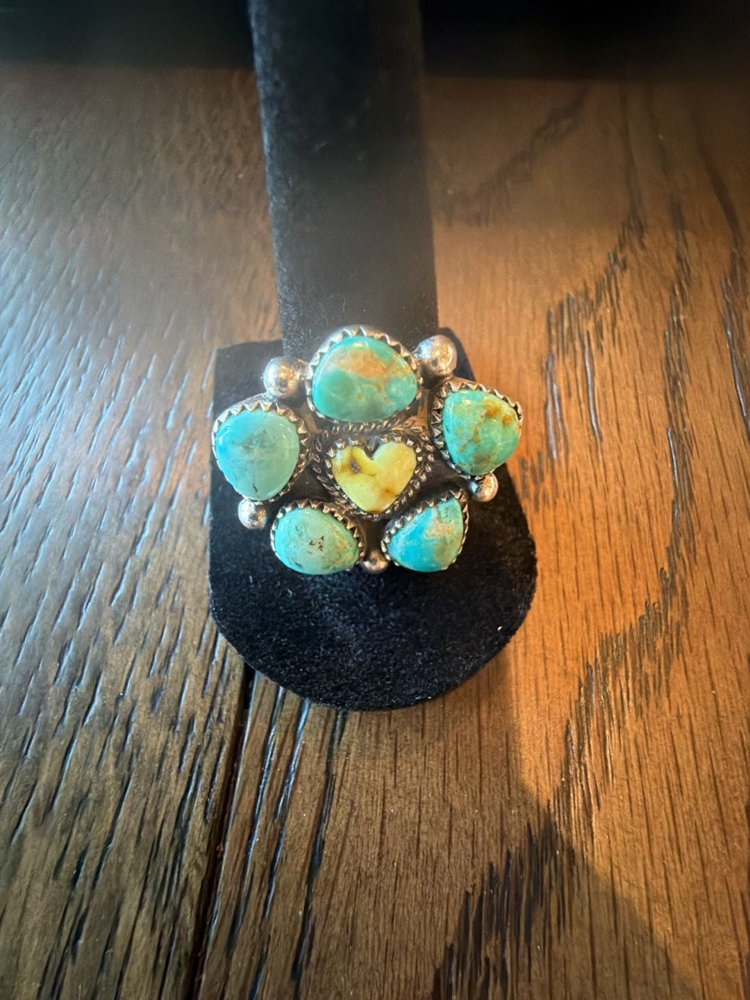 Sterling Silver Turquoise Cluster Ring with Heart Center Stone 3