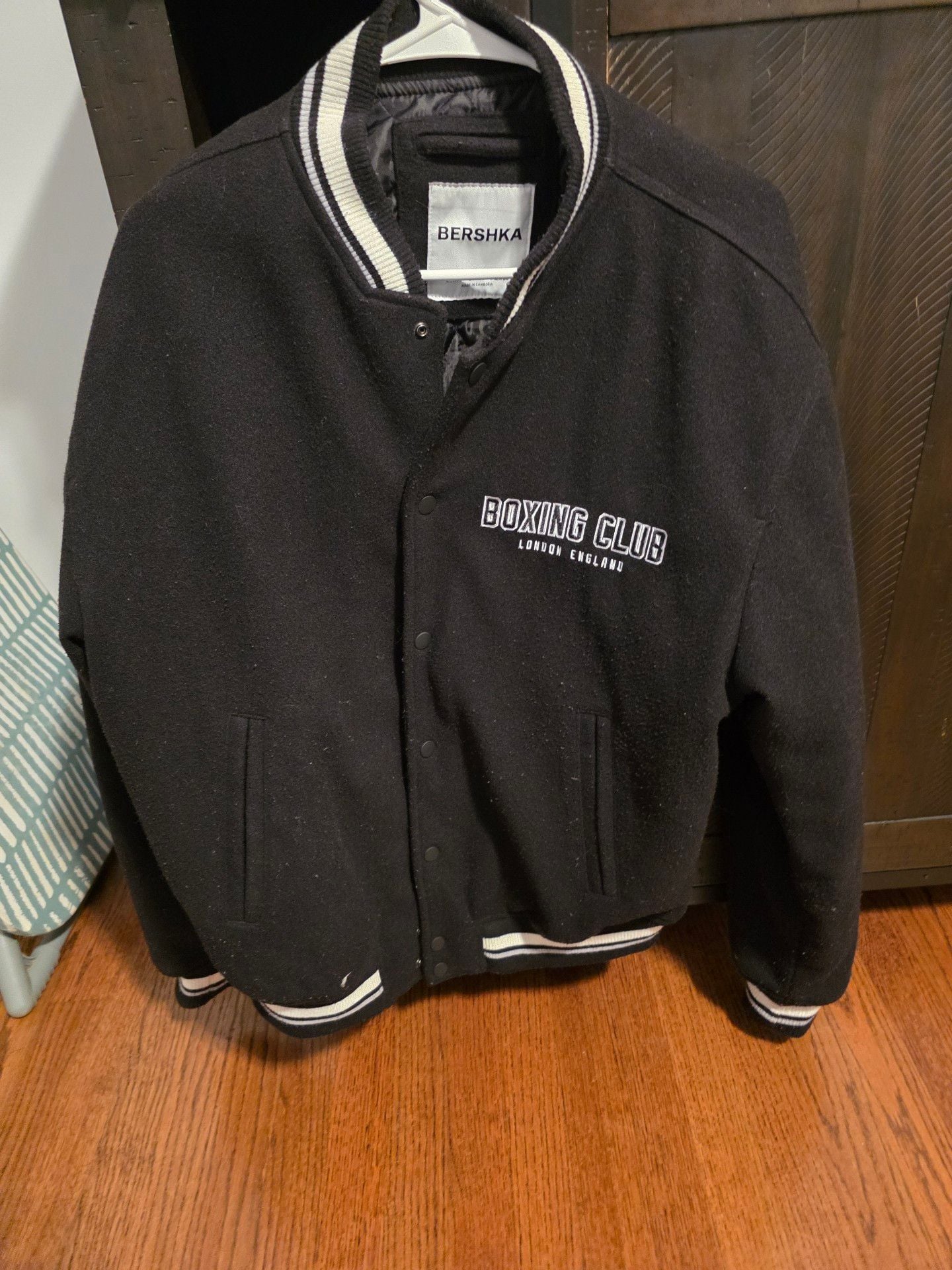 Bershka Boxing Club London England Black Wool Jacket Size 38 2
