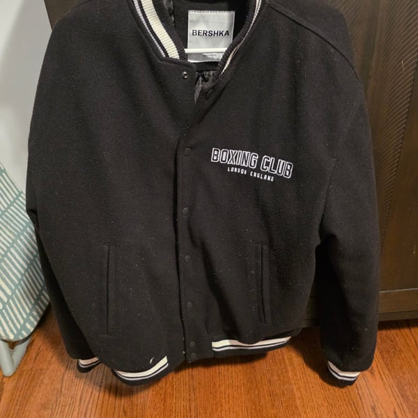 Bershka Boxing Club London England Black Wool Jacket Size 38