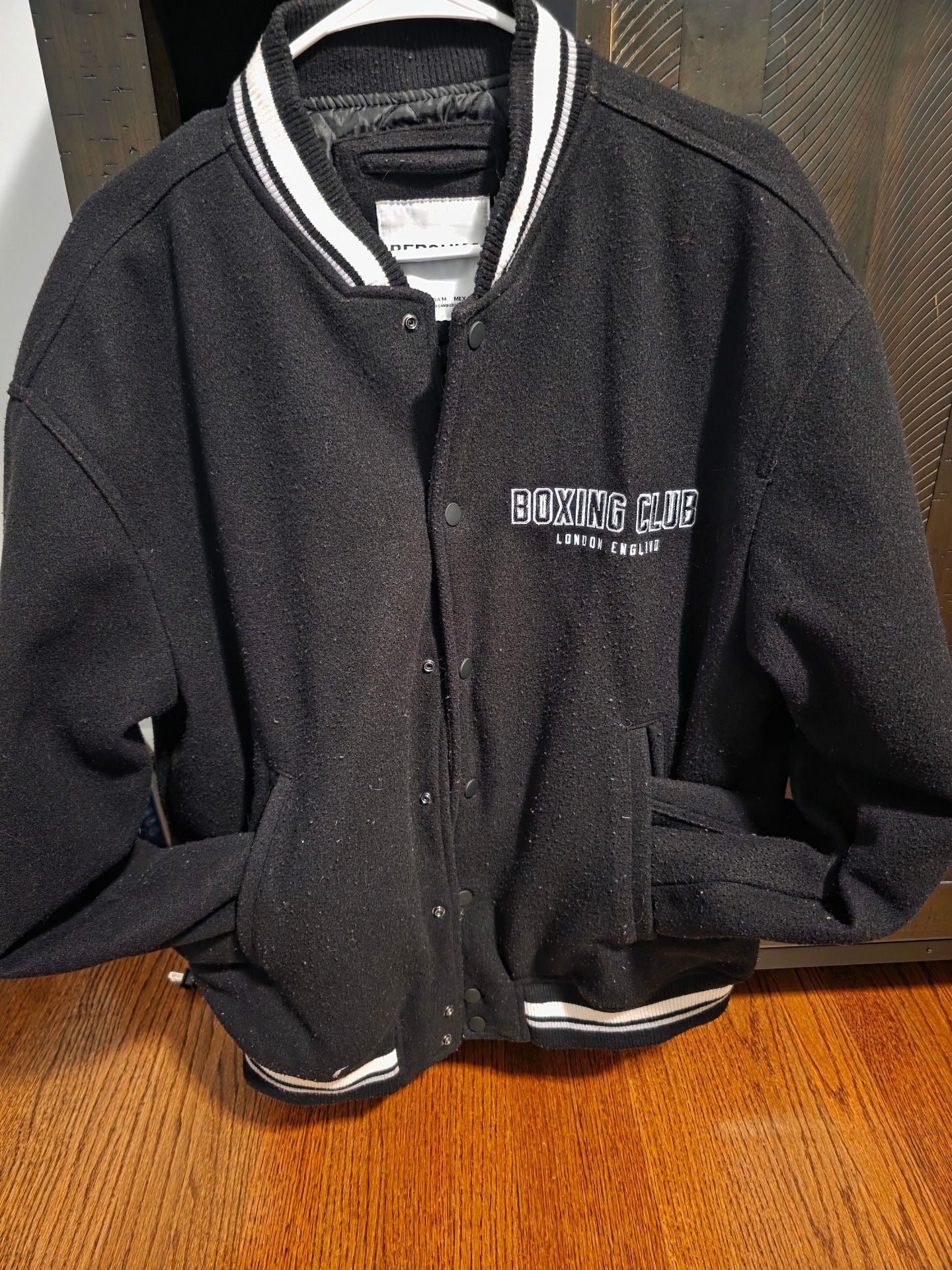 Bershka Boxing Club London England Black Wool Jacket Size 38 6