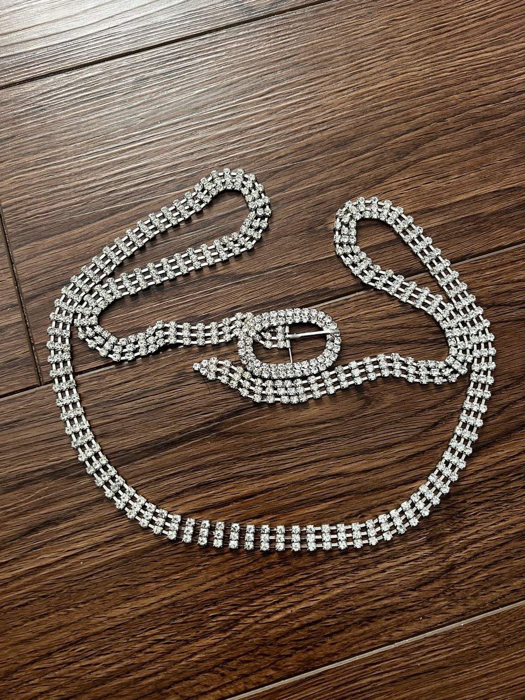 Rhinestone Chain Belt Size 42 Silver Crystal Waistband 1