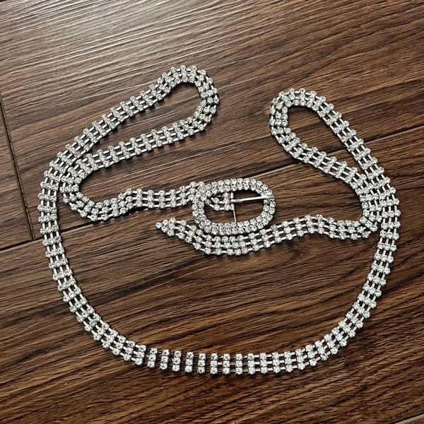 Rhinestone Chain Belt Size 42 Silver Crystal Waistband