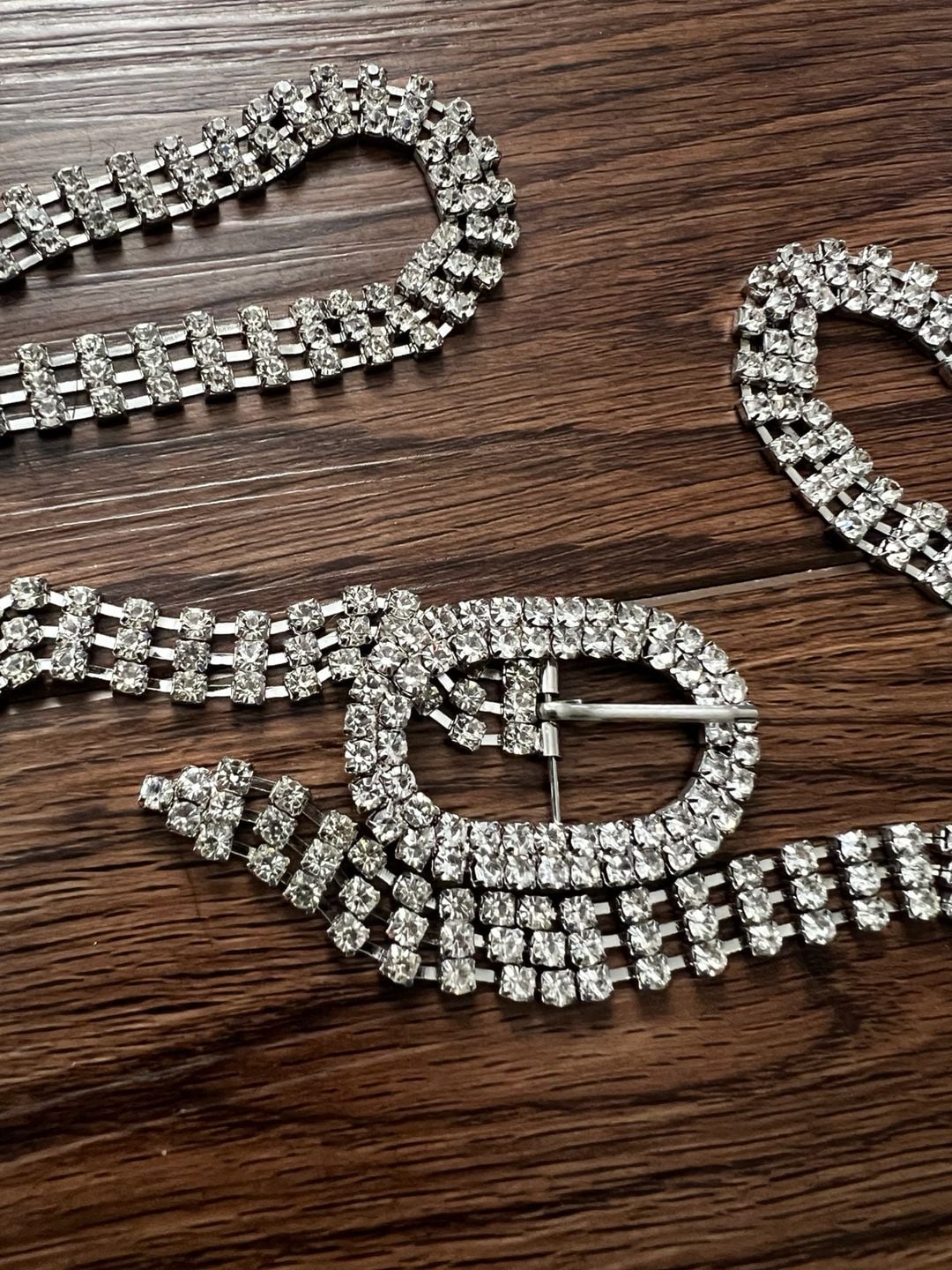 Rhinestone Chain Belt Size 42 Silver Crystal Waistband 2