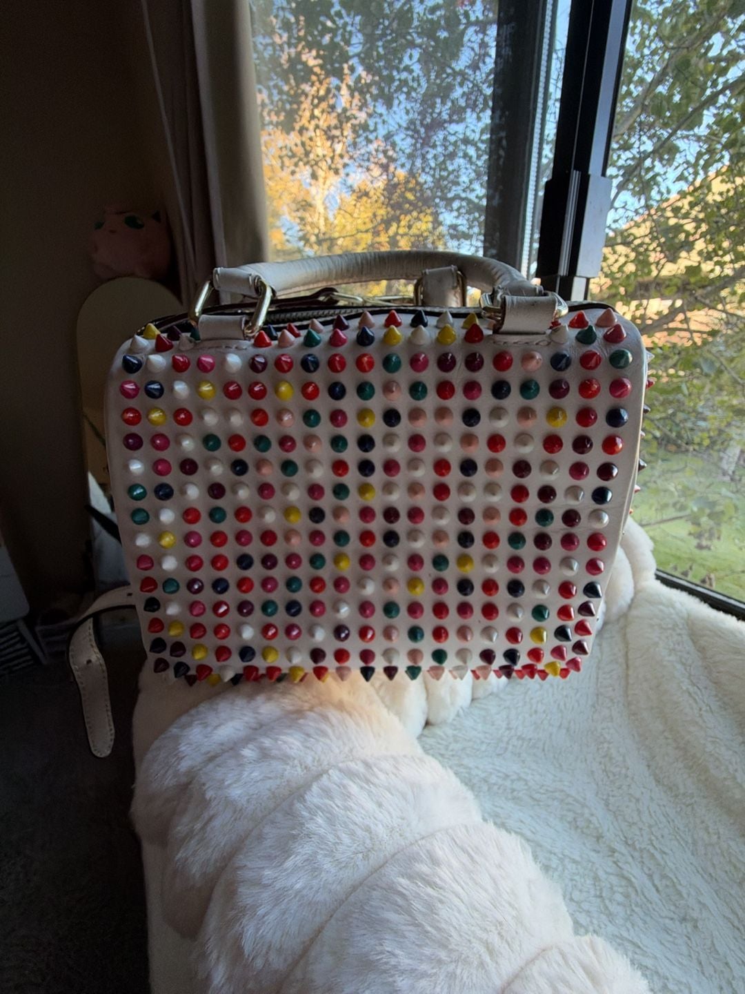Christian Louboutin Loubiposh Studded Clutch Bag White Multicolor 2