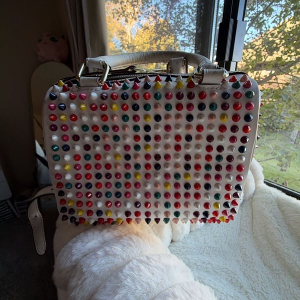 Christian Louboutin Loubiposh Studded Clutch Bag White Multicolor