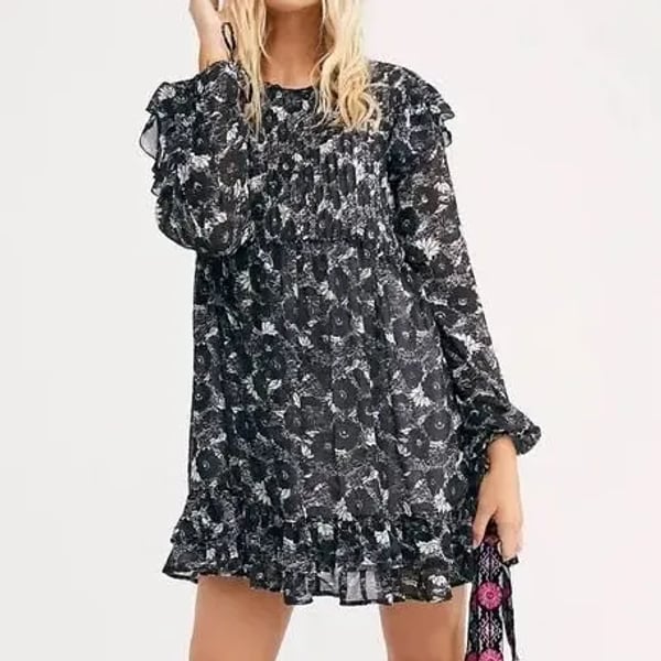 Free People These Dreams Mini Dress Black Combo Small