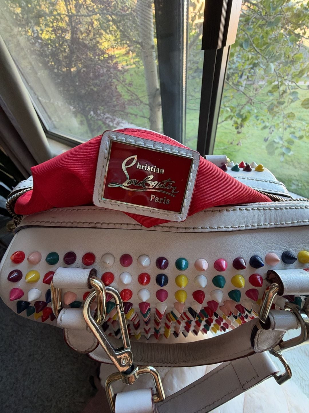 Christian Louboutin Loubiposh Studded Clutch Bag White Multicolor 3