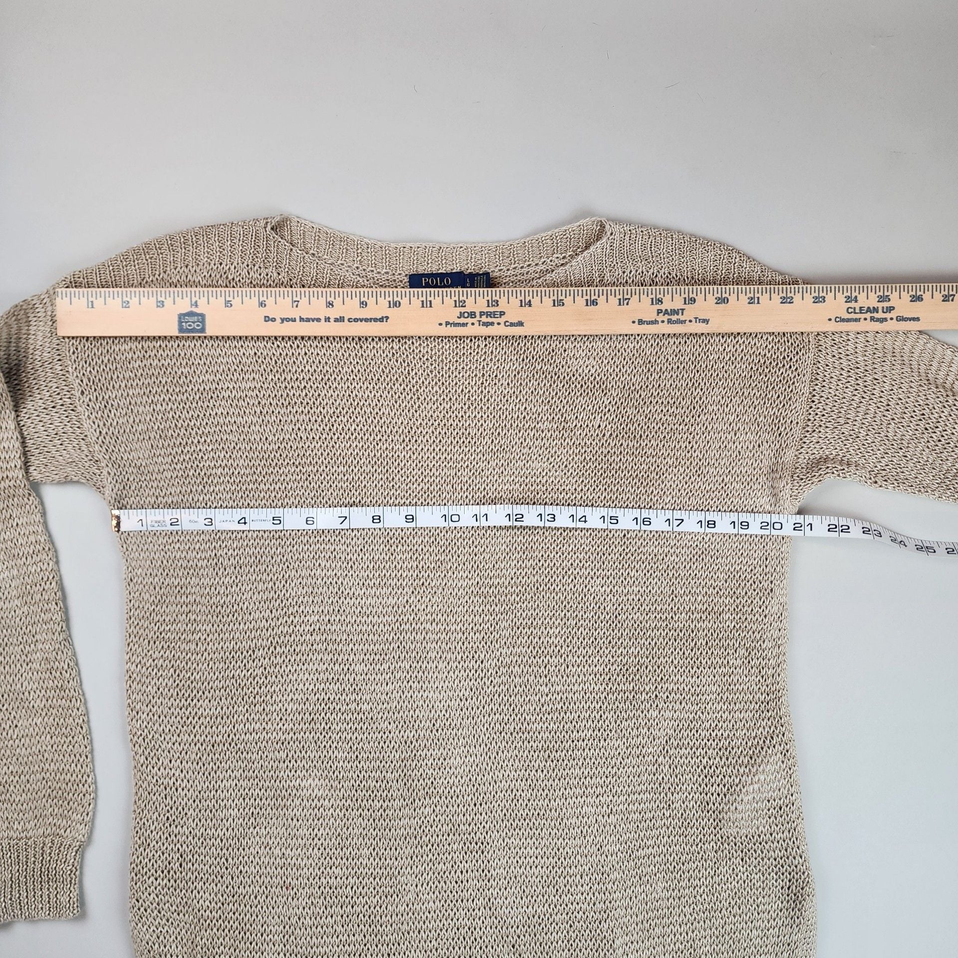 Polo Ralph Lauren Wmns Beige Linen Open Knit Boatneck Long Sleeve Sweater Large 8