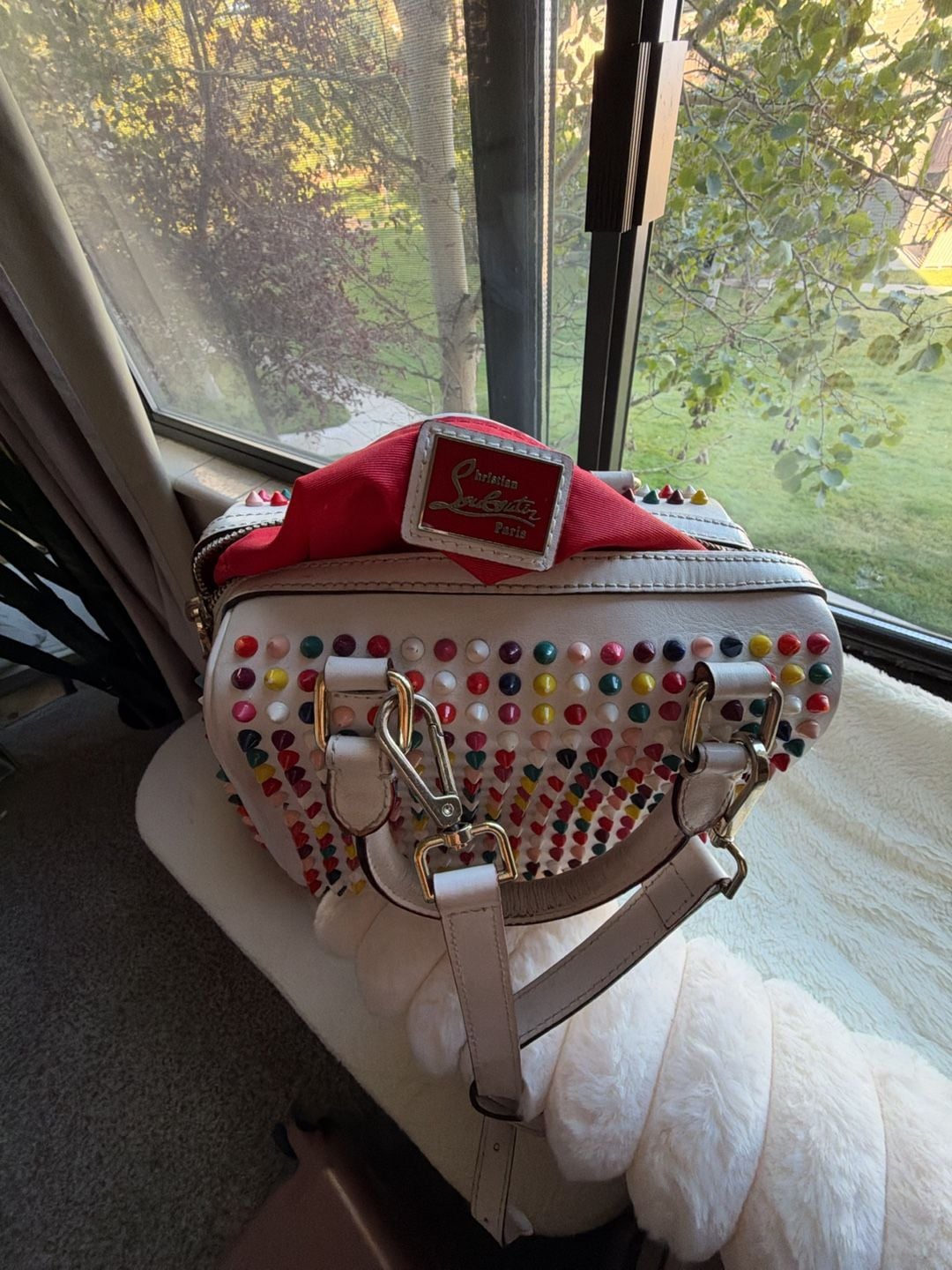 Christian Louboutin Loubiposh Studded Clutch Bag White Multicolor 4
