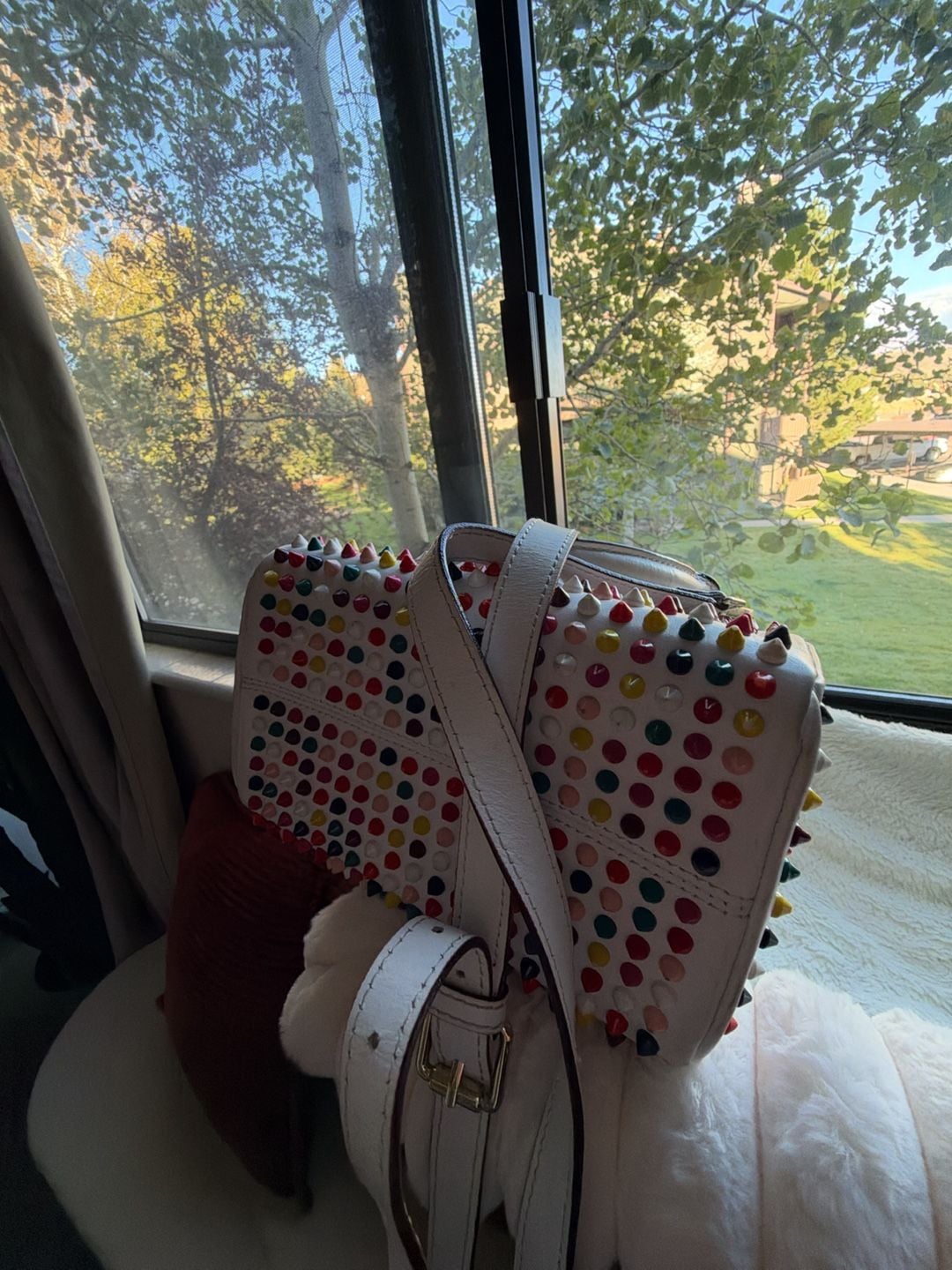 Christian Louboutin Loubiposh Studded Clutch Bag White Multicolor 5